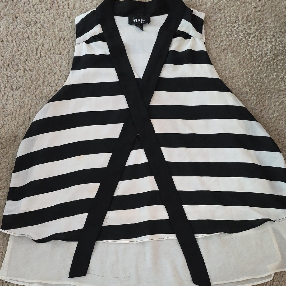 by & by Black and White Striped Sleeveless Top
